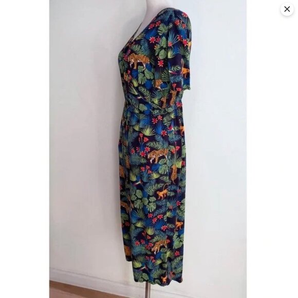 Sugarhill Brighton Jungle Floral Tiger Monkey Wrap Front Cropped Jumpsuit US 6 - Picture 6 of 10